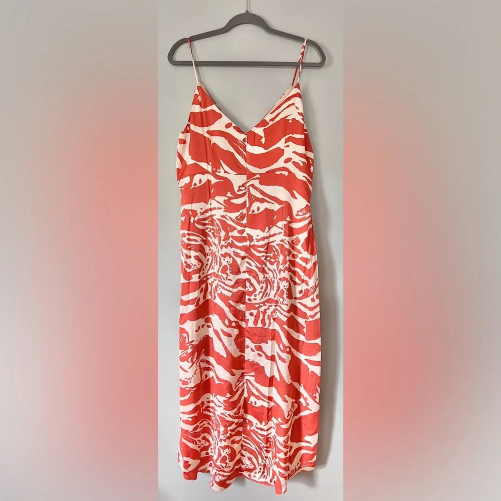 Bar III Printed Hammered-Satin Twist-Front Faux-Wrap Midi Dress Orange Cream‎ XL